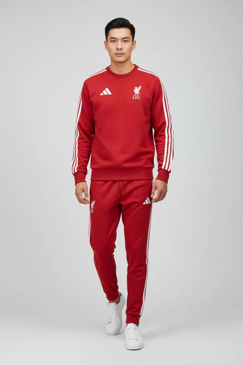 ADIDAS Tuta Completa Liverpool Senza Cappuccio Bande Laterali Rosso/Bianco