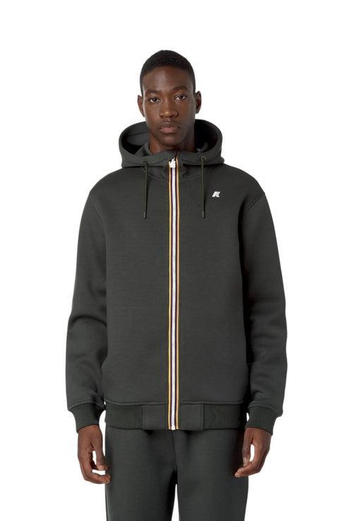 K-WAY Felpa Con Zip e Cappuccio Verde Militare