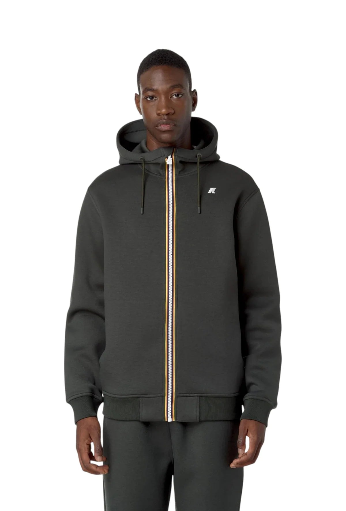 K-WAY Felpa Con Zip e Cappuccio Verde Militare
