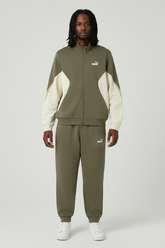 PUMA Tuta In Cotone Garzato Con Zip Verde/Beige