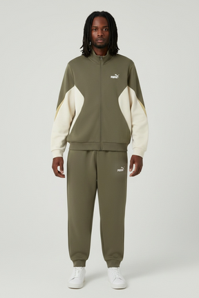 PUMA Tuta In Cotone Garzato Con Zip Verde/Beige