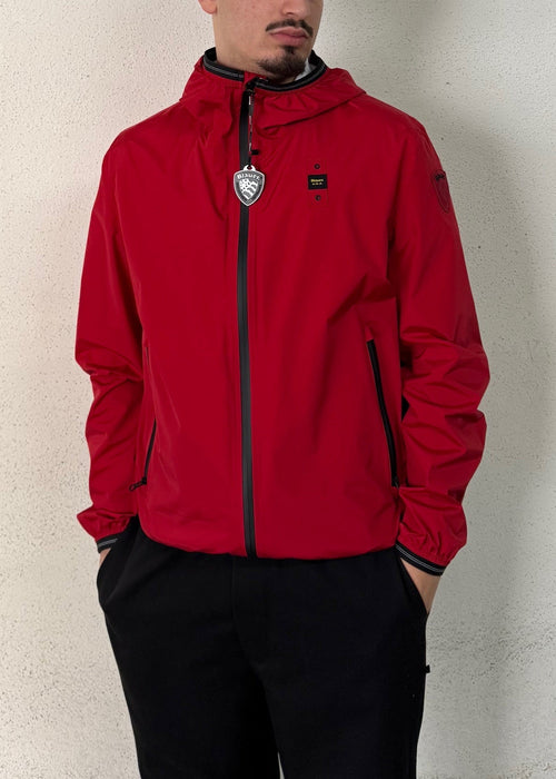 BLAUER Uomo Antivento Con Cappuccio Rosso