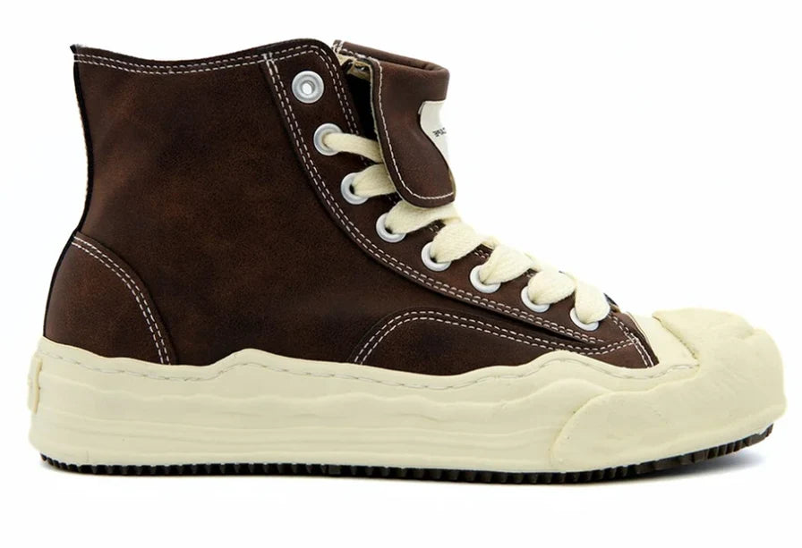DUALSCAPE Sneakers In Pelle Collo Alto Marrone/Panna
