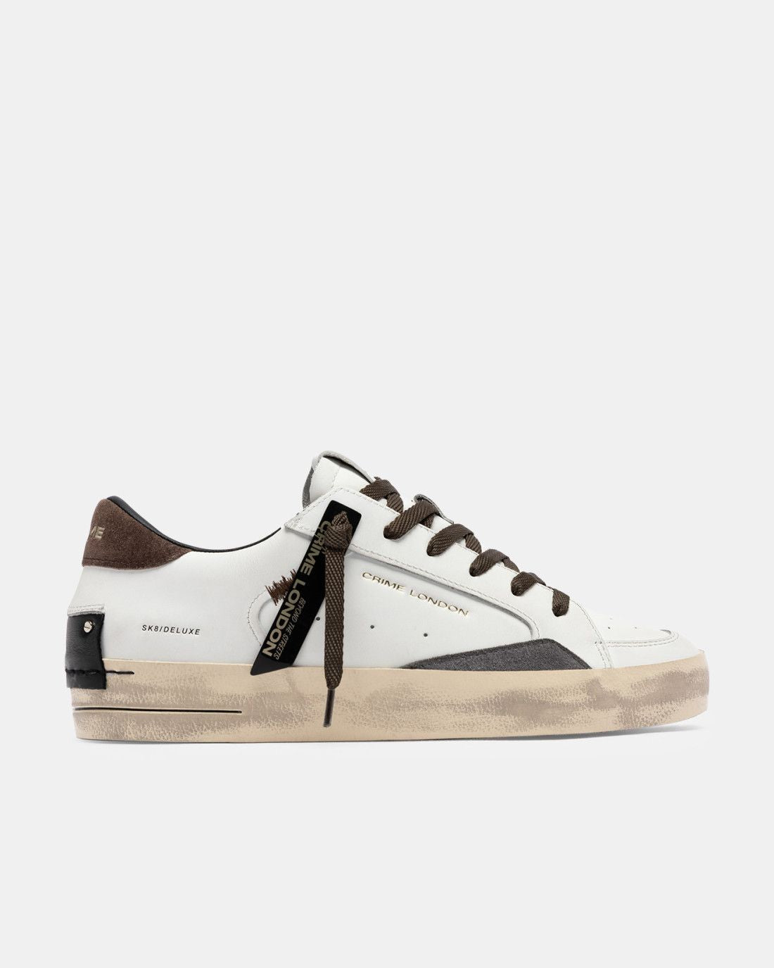 CRIME LONDON Sk8 Deluxe Bianca Talloncino Marrone