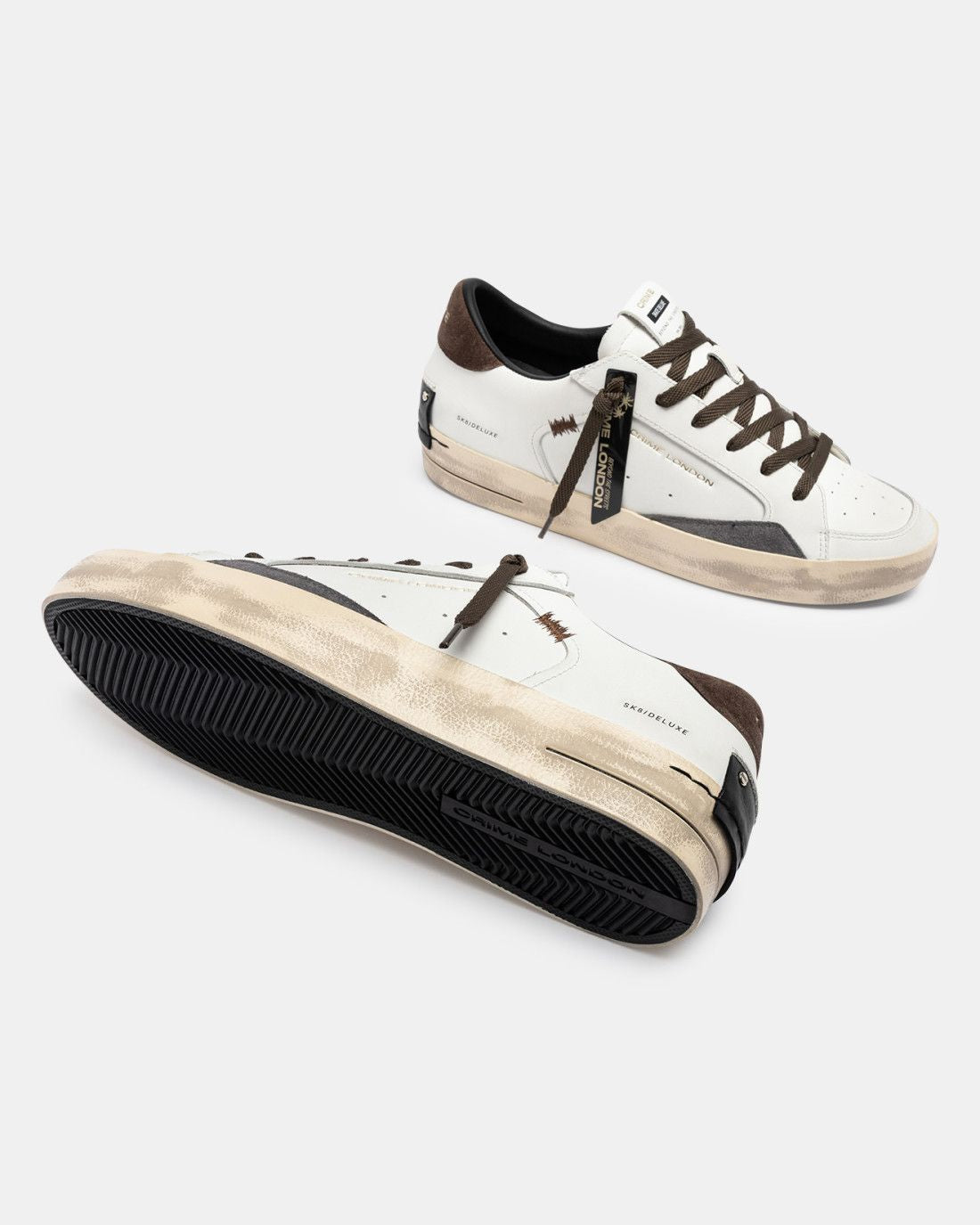 CRIME LONDON Sk8 Deluxe Bianca Talloncino Marrone