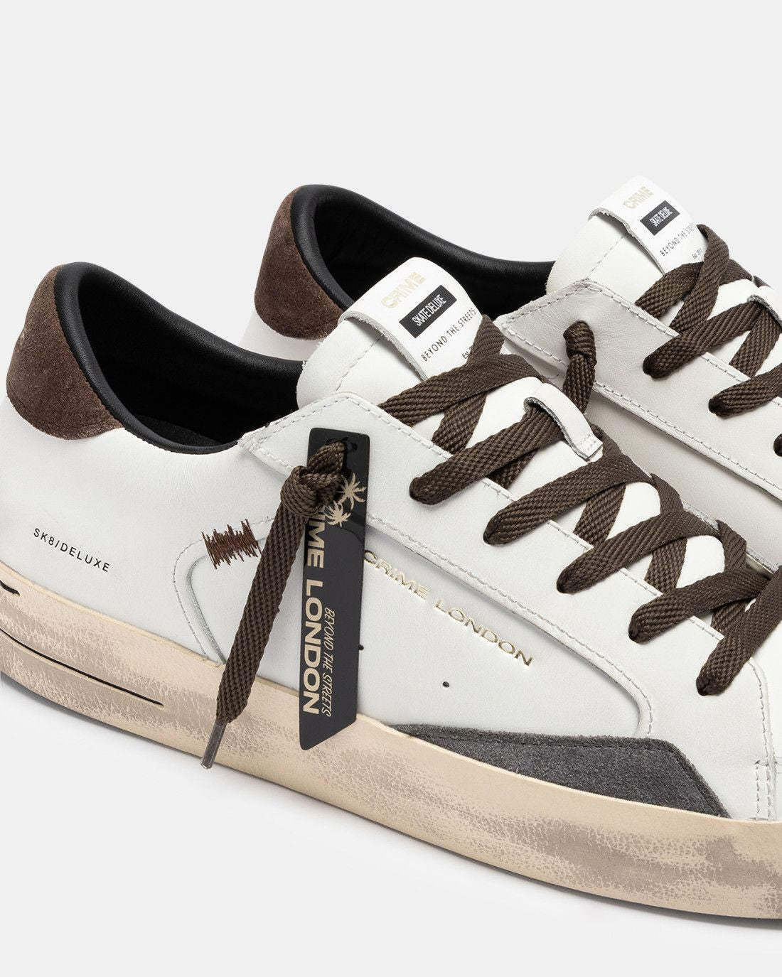 CRIME LONDON Sk8 Deluxe Bianca Talloncino Marrone