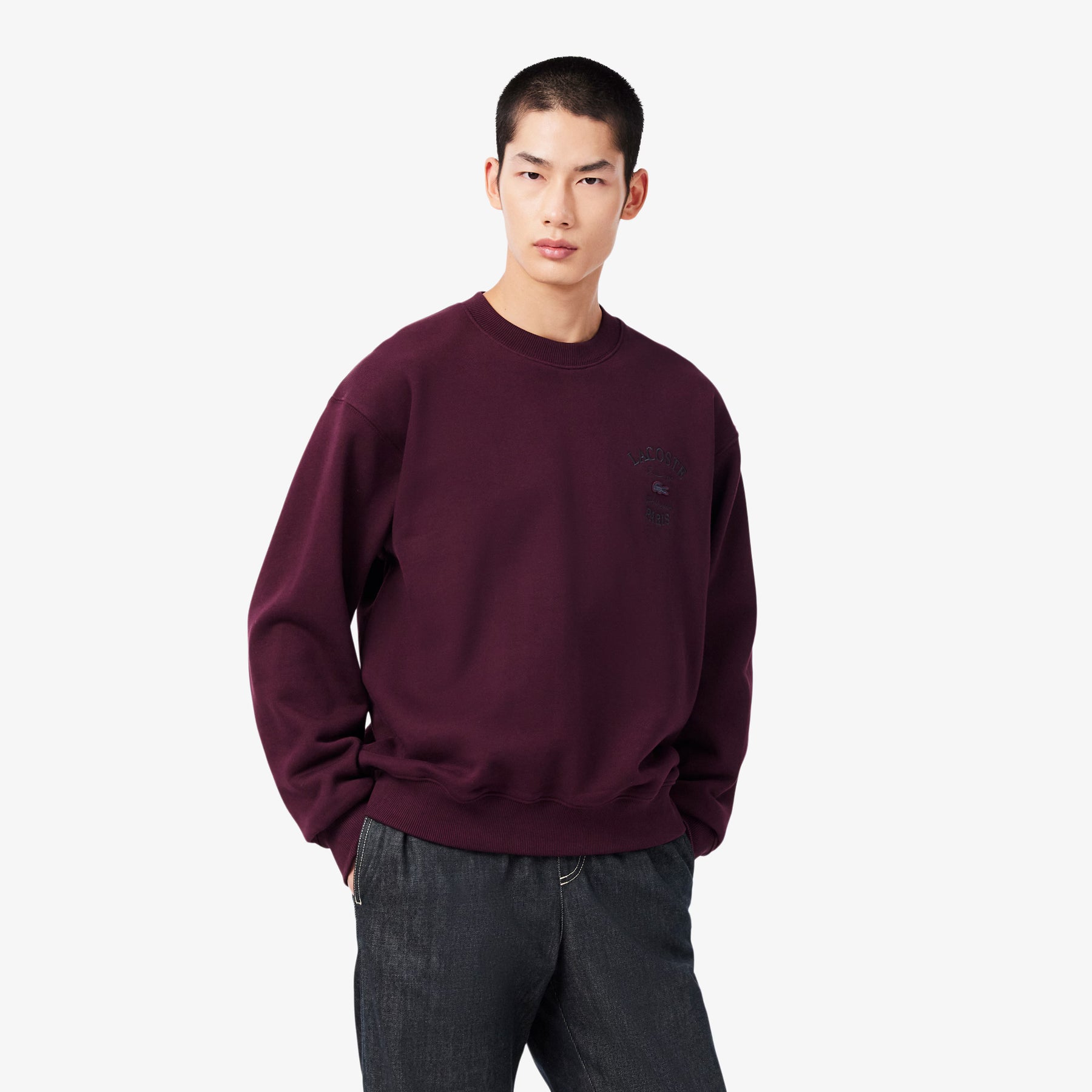 LACOSTE Felpa Girocollo Logo Ricamato Bordeaux