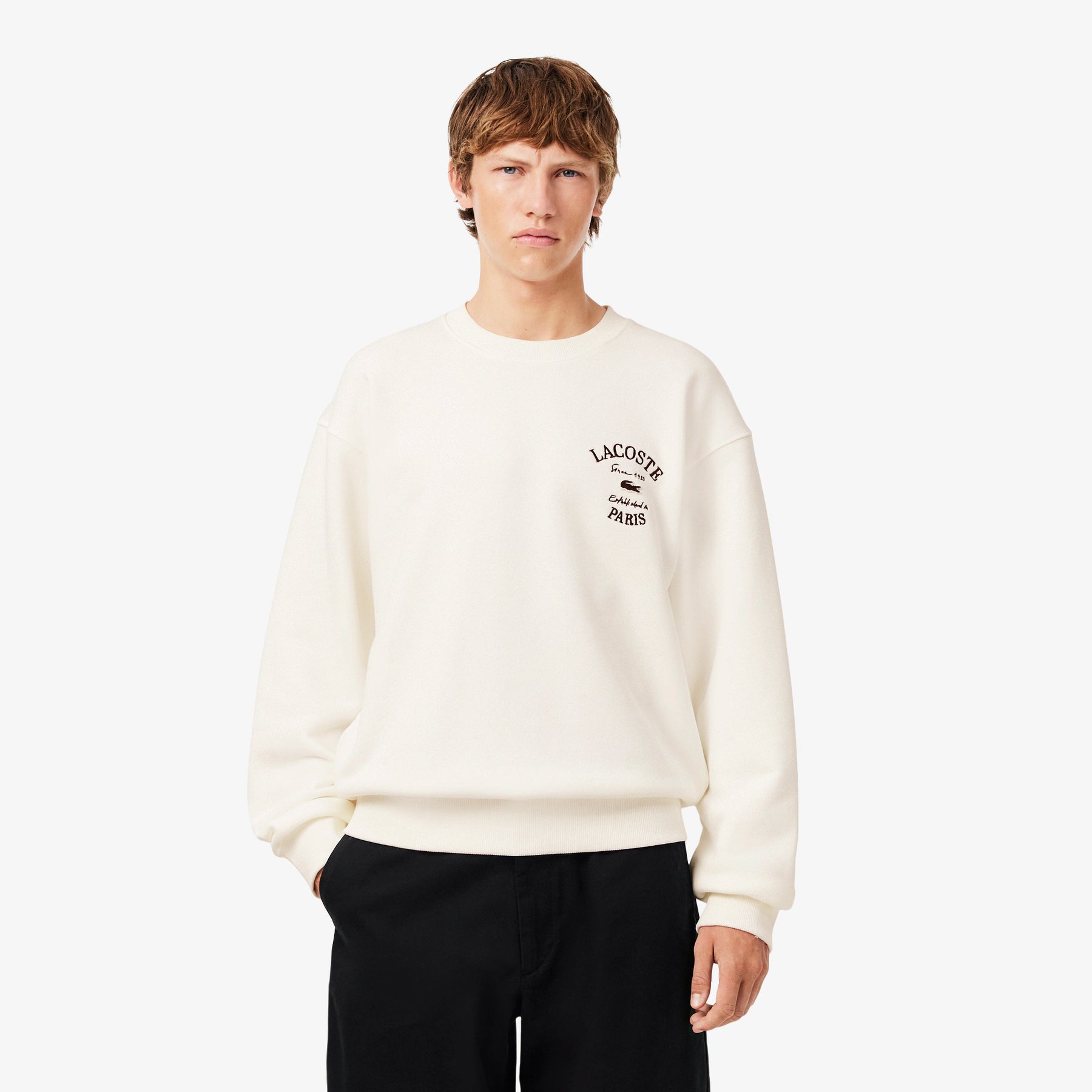 LACOSTE Felpa Girocollo Logo Ricamato Bianco