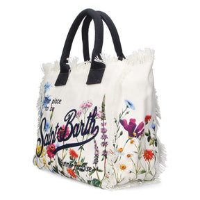 SAINT BARTH Borsa a Spalla Vanity Floreal Garden In Canvas Bianca