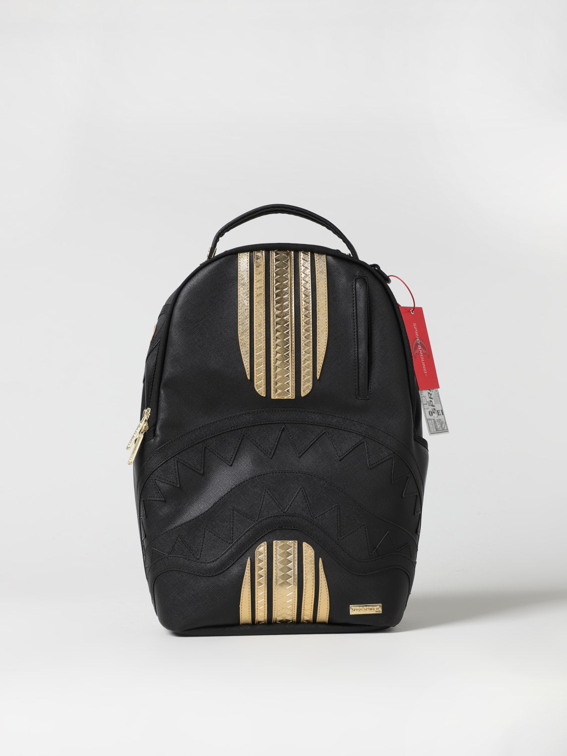 SPRAYGROUND Zaino In Pelle con Dettagli Oro Con Logo Tono su Tono Nero