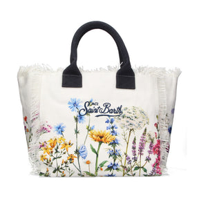 SAINT BARTH Borsa a Spalla Vanity Floreal Garden In Canvas Bianca