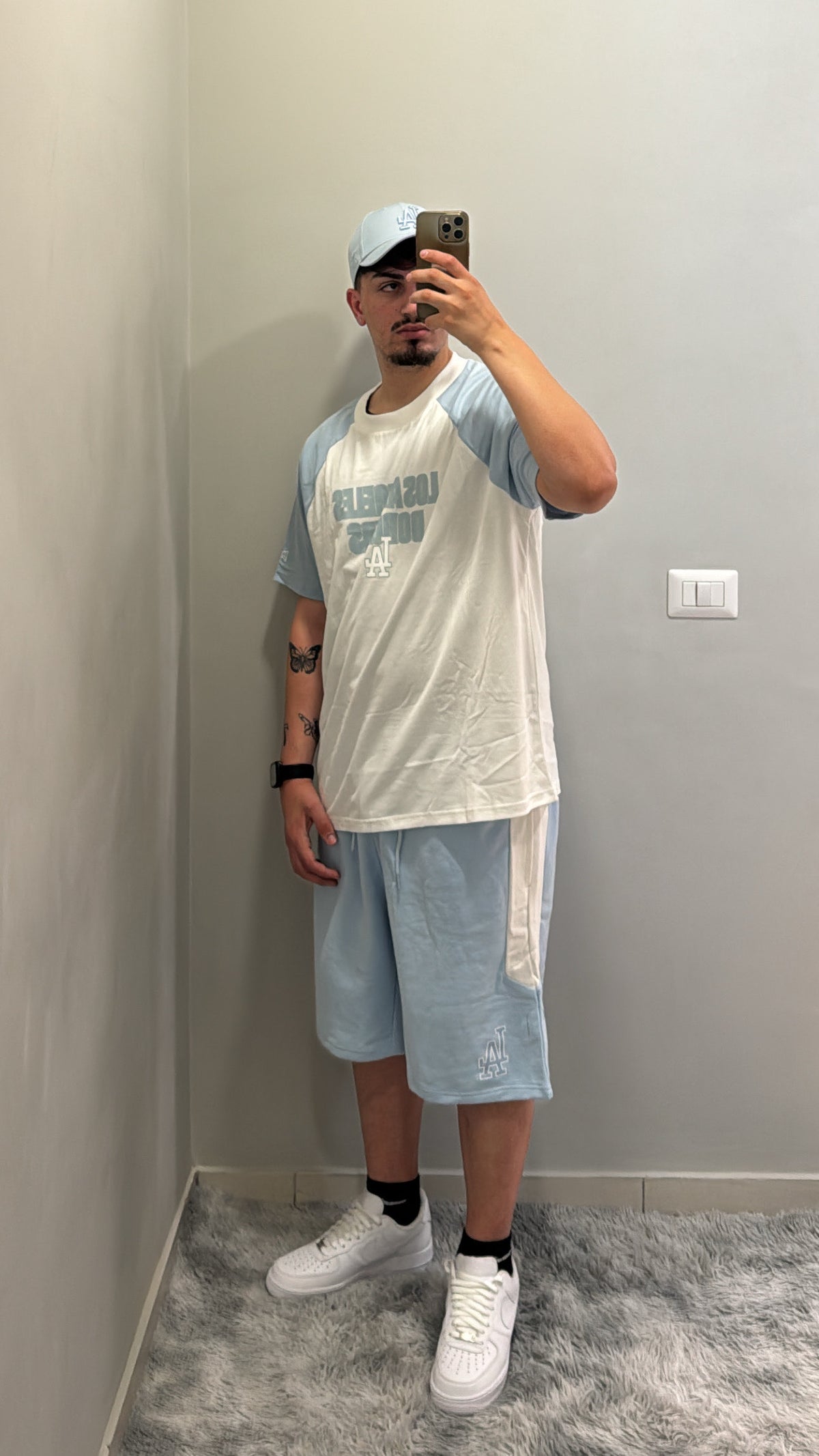 NEW ERA Completino LOS ANGELES DODGERS In Cotone Con Stampa Centrale a Contrasto Bianco e Azzurro