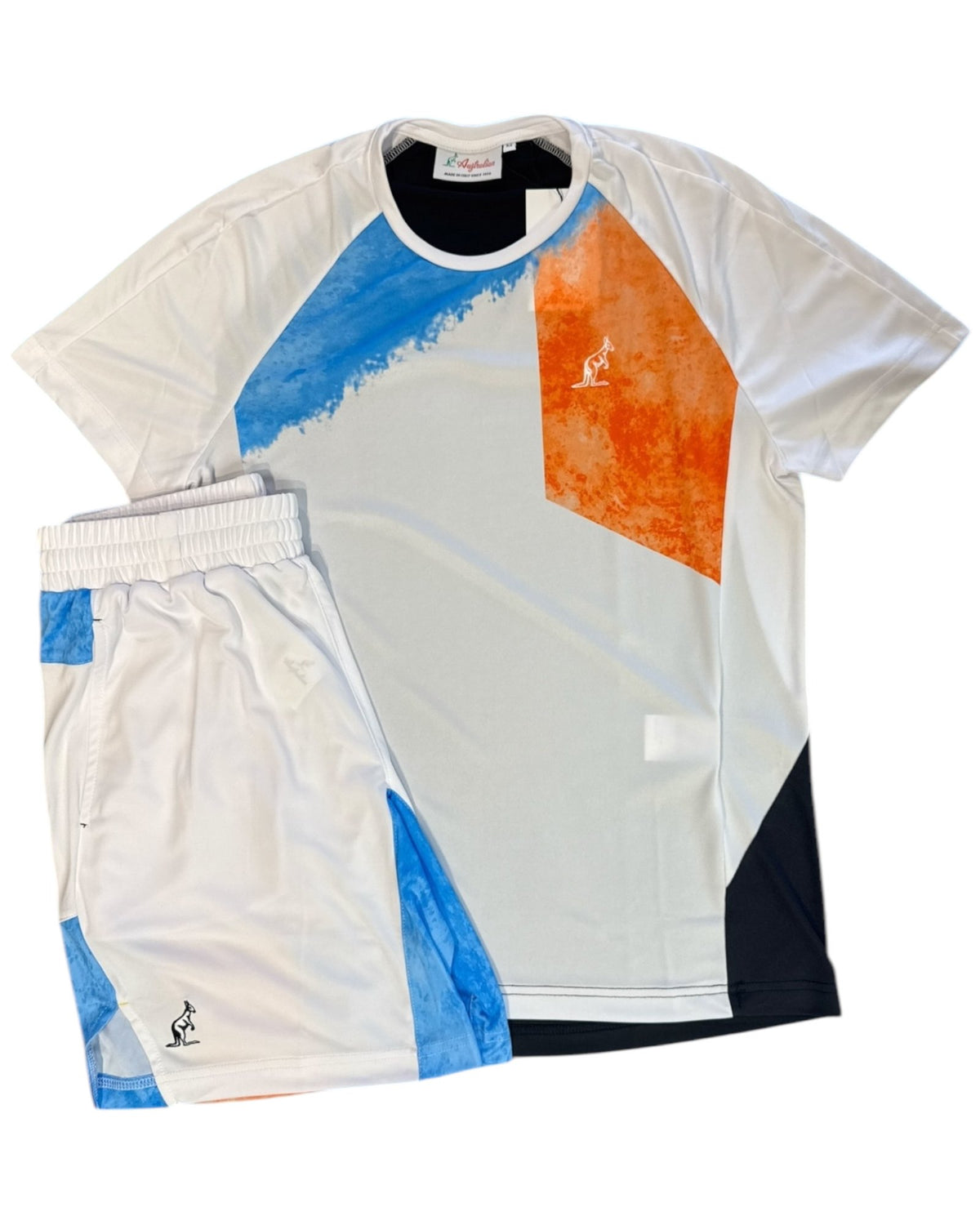 AUSTRALIAN Completino In Tessuto Tecnico Multicolor Con Bande Laterli su Pantaloncino Bianco e Multicolor