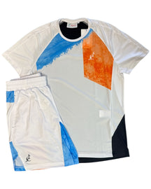 AUSTRALIAN Completino In Tessuto Tecnico Multicolor Con Bande Laterli su Pantaloncino Bianco e Multicolor