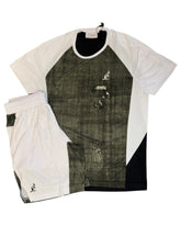 AUSTRALIAN Completino In Tessuto Tecnico Effetto Denim Rotto Con Bande Laterli su Pantaloncino Bianco e Verde