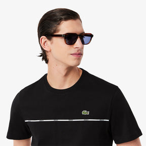 LACOSTE T-Shirt con Bordo Lacoste in Cotone Nera