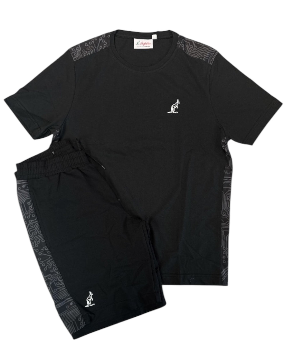 AUSTRALIAN Completino In Cotone Con Bande Maori Laterli su T-Shirt e Pantaloncino Nero e Grigio
