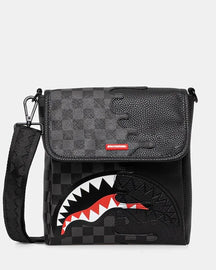 SPRAYGROUND  Tracolla In Pelle Doppia Grafica Logo Centrale Nero e Grigio