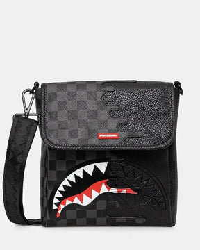 SPRAYGROUND  Tracolla In Pelle Doppia Grafica Logo Centrale Nero e Grigio