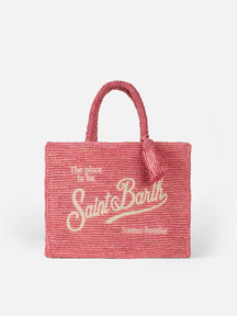 SAINT BARTH Borsa a Mano Colette Raffia In Rafia Con Ricami Rosa