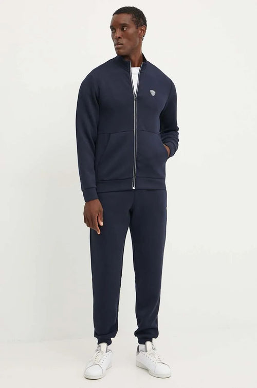 EMPORIO ARMANI Tuta In Neoprene Con Zip Logo Argento Blu