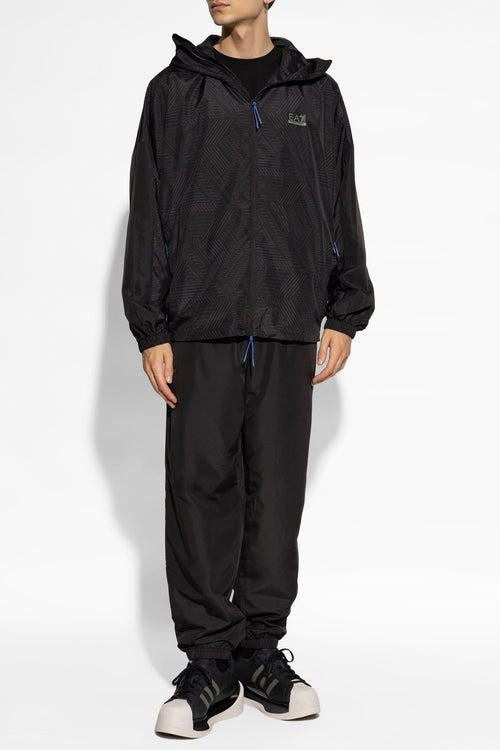 EMPORIO ARMANI Tuta In Microfibra Con Zip e Cappuccio Nera