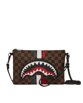 SPRAYGROUND Pochette/Tracolla In Pelle Logo Centrale Francia Edition Marrone  e Nero