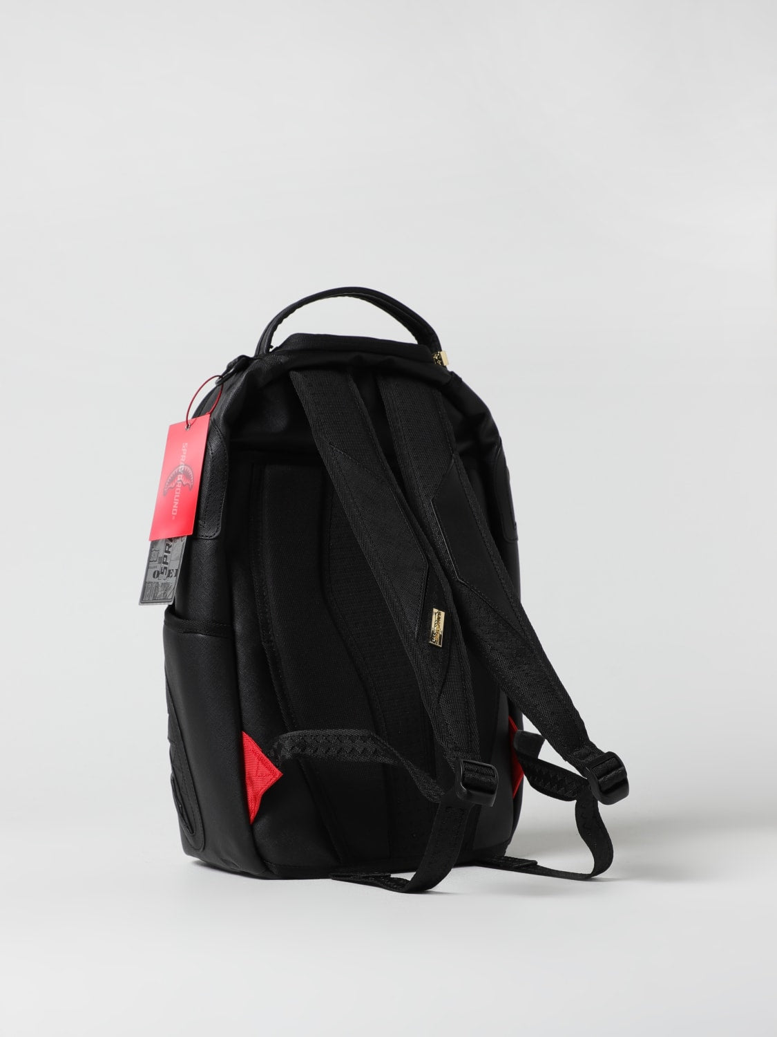 SPRAYGROUND Zaino In Pelle con Dettagli Oro Con Logo Tono su Tono Nero