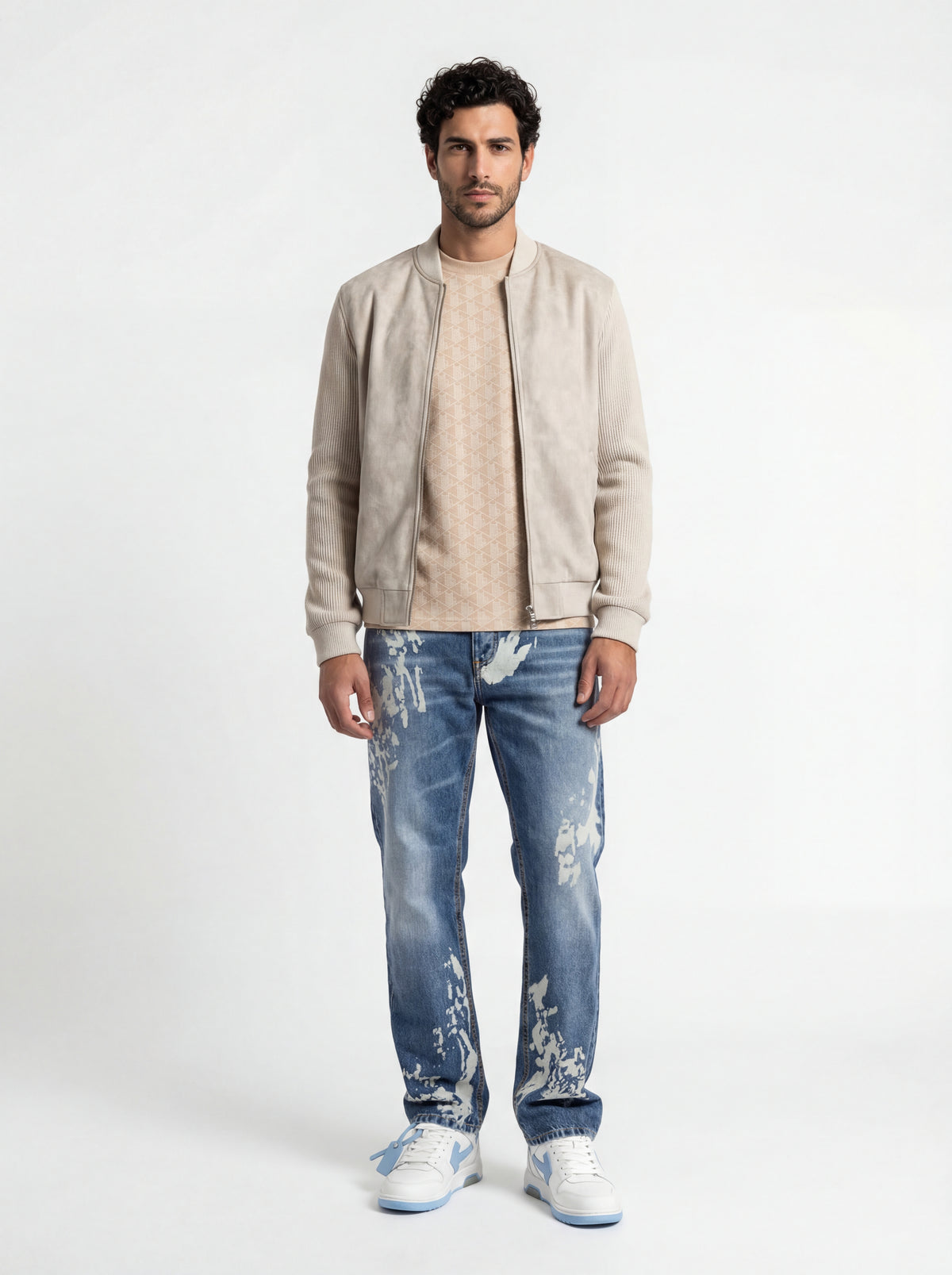 Off-White OUT OF + Lacoste T Shirt + Soldier Jeans Baggy + Gianni Lupo GIACCA BOMBER - 01