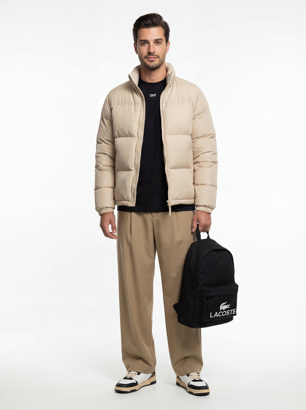 ORTO Sneakers In + OFF-WHITE T shirt + Present Day Pantalone Sup + Nike Giubbotto Bomber + Lacoste Zaino in - 08