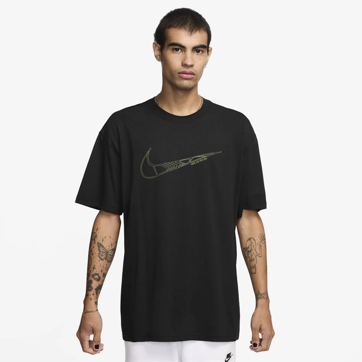 NIKE T-shirt Logo Grande Verde Fluo In Cotone Nera