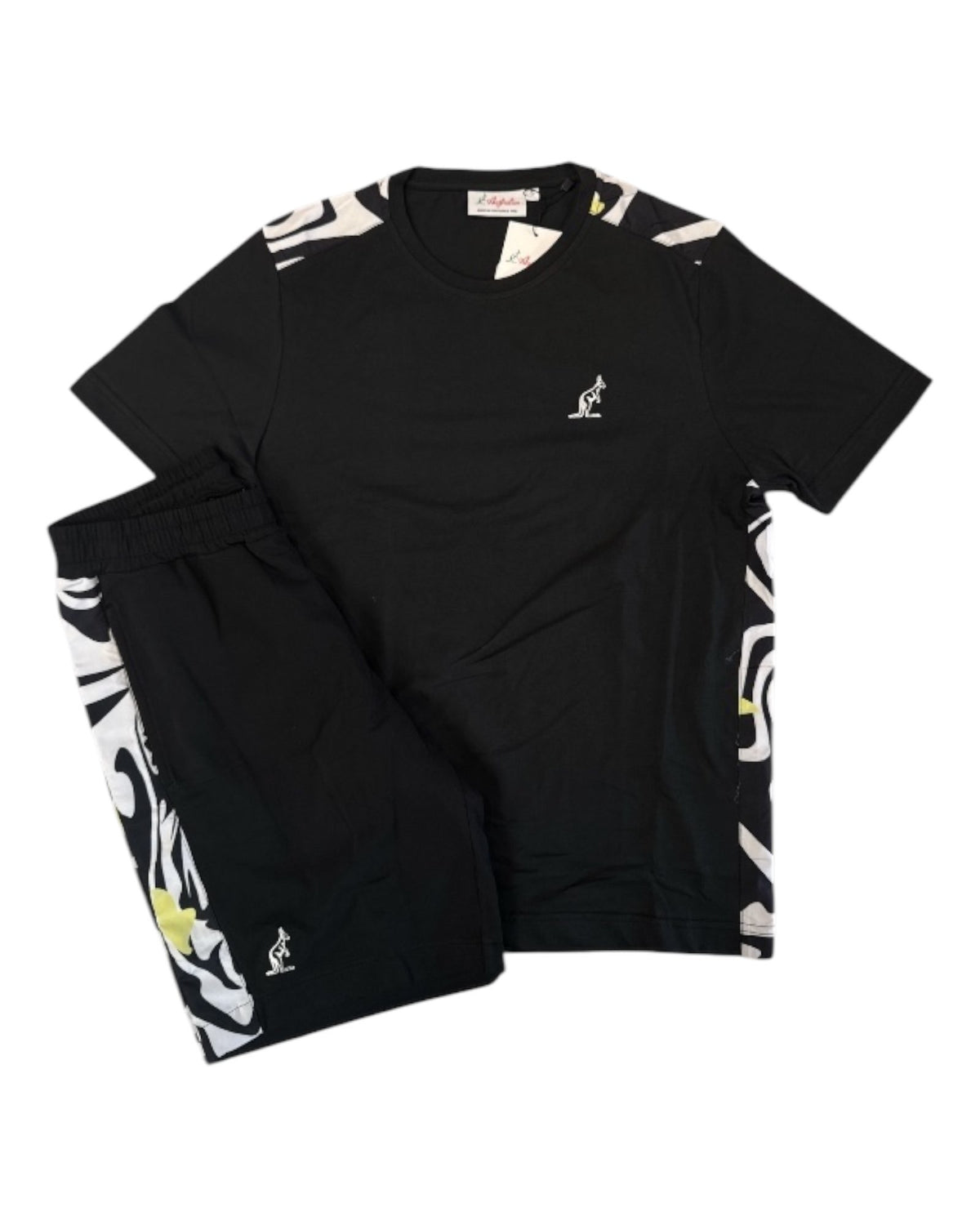 AUSTRALIAN Completino In Cotone Con Bande Laterli su T-Shirt e Pantaloncino Nero e Bianco