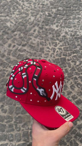 ‘47 CUSTOM “NY” Serpente ricamato e Swarovski Rosso/Bianco