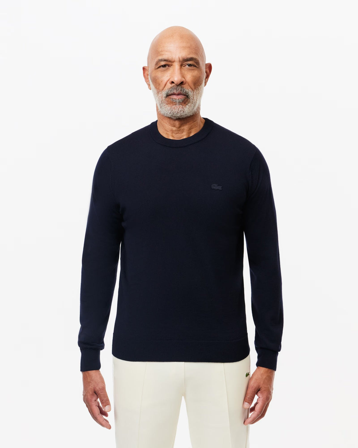 Pullover Lacoste Girocollo in lana merino blu logo tono su tono - Lacoste