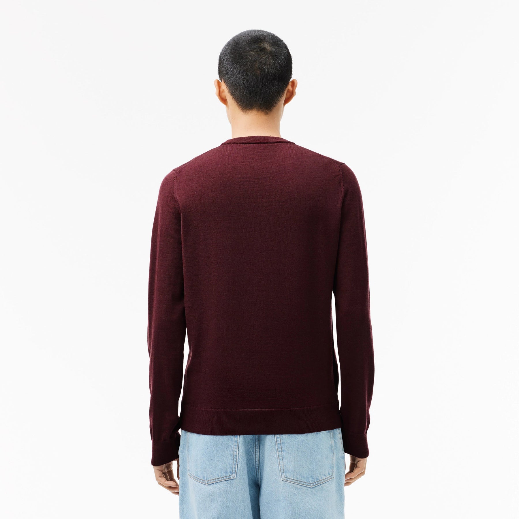 Pullover Lacoste Girocollo in lana merino bordeaux logo tono su tono - Lacoste