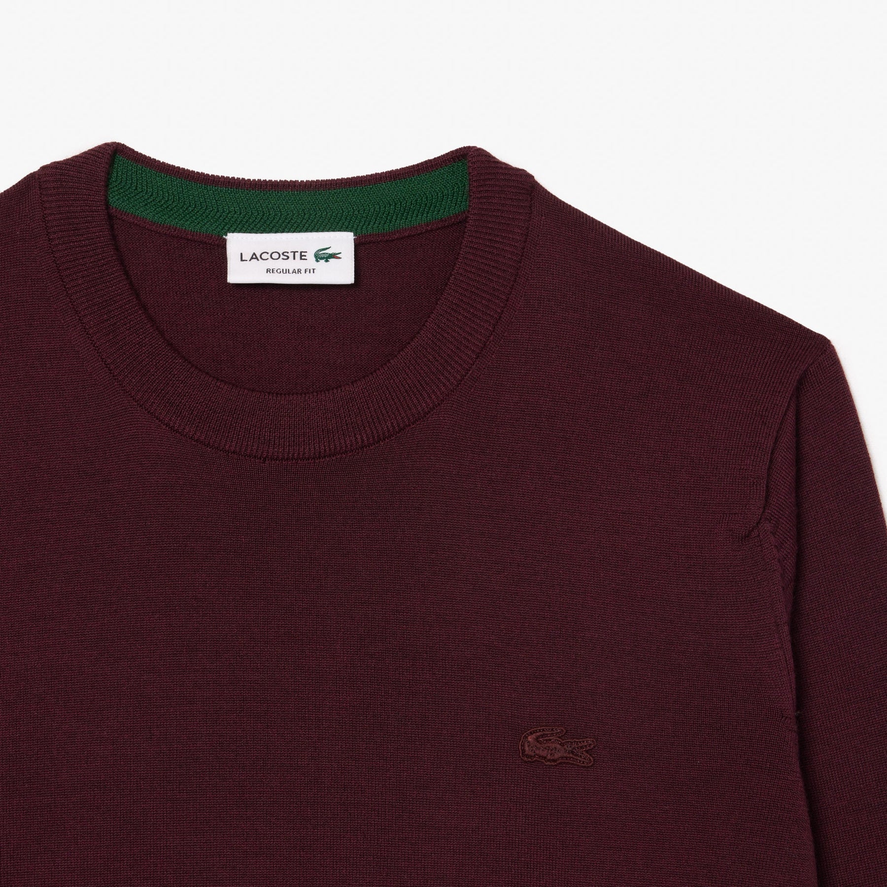 Pullover Lacoste Girocollo in lana merino bordeaux logo tono su tono - Lacoste