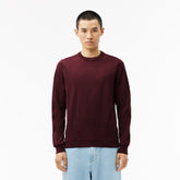 Pullover Lacoste Girocollo in lana merino bordeaux logo tono su tono - Lacoste