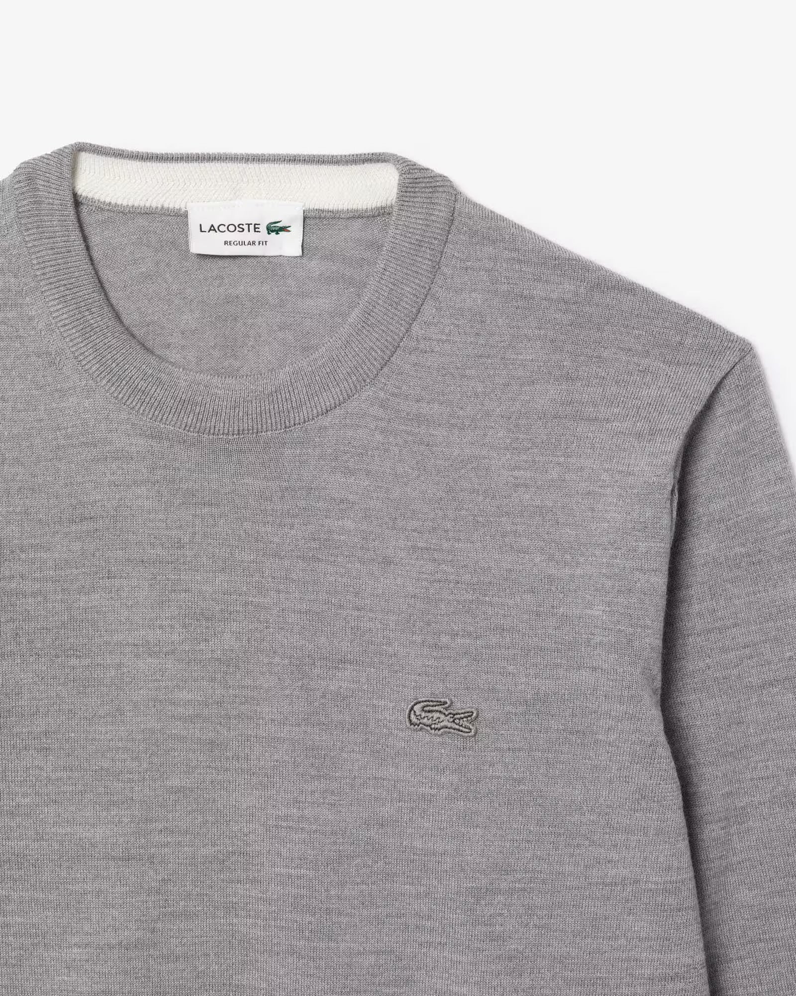 Pullover Lacoste Girocollo in lana merino grigio logo tono su tono - Lacoste