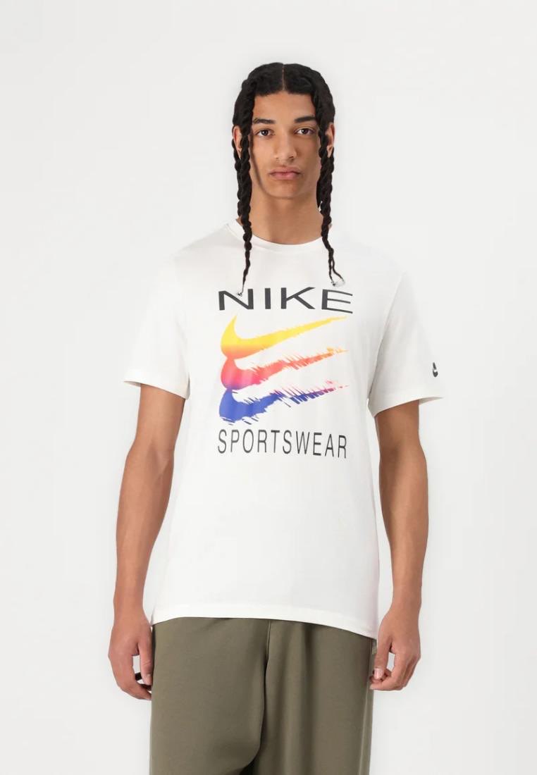 NIKE T-Shirt Uomo  Con Logo Multicolor Al Centro In Cotone Panna