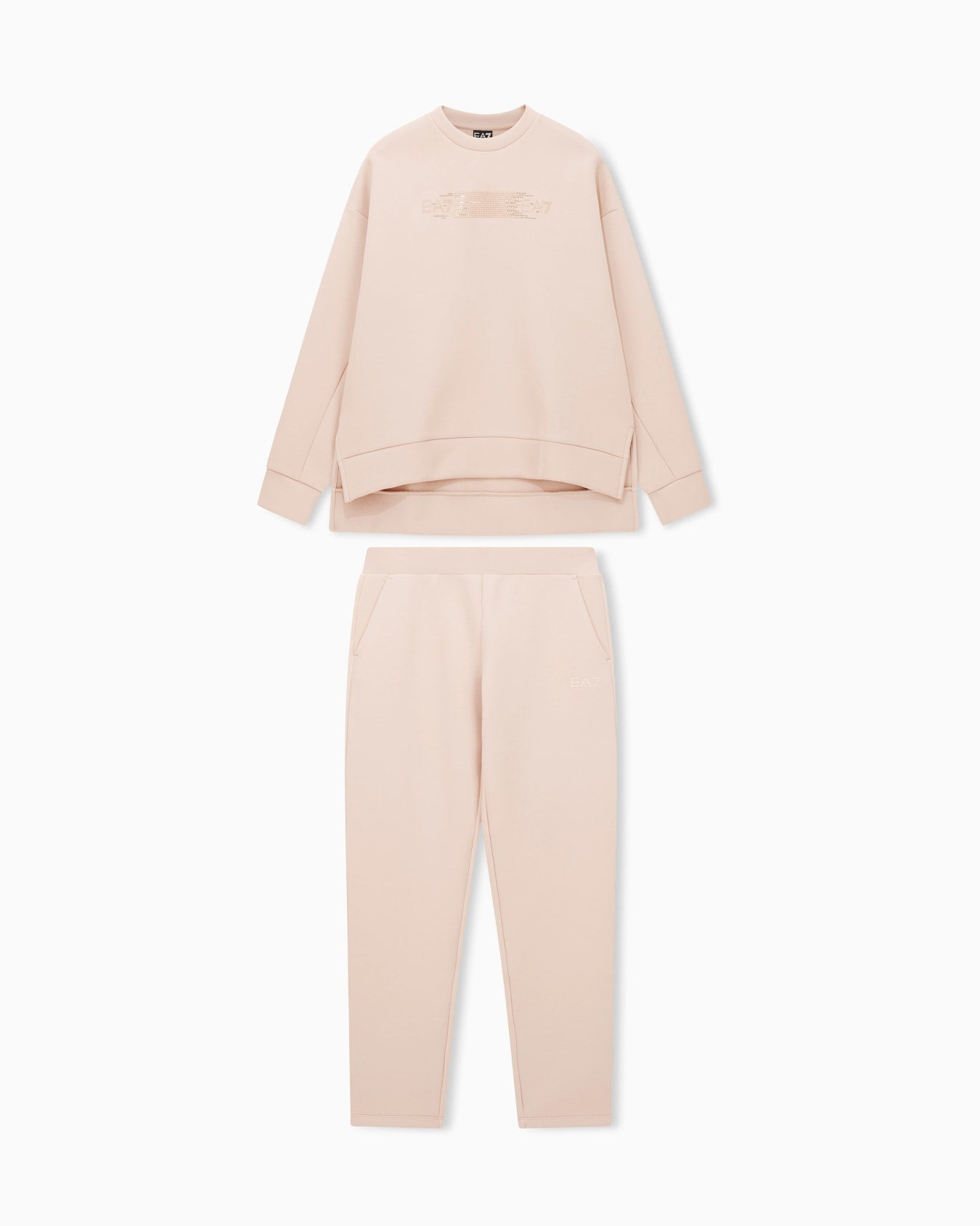 EMPORIO ARMANI DONNA TUTA LOGO SERIES IN INTERLOCK DI COTONE BEIGE