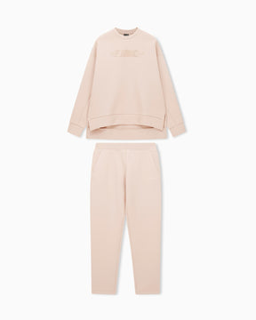 EMPORIO ARMANI DONNA TUTA LOGO SERIES IN INTERLOCK DI COTONE BEIGE