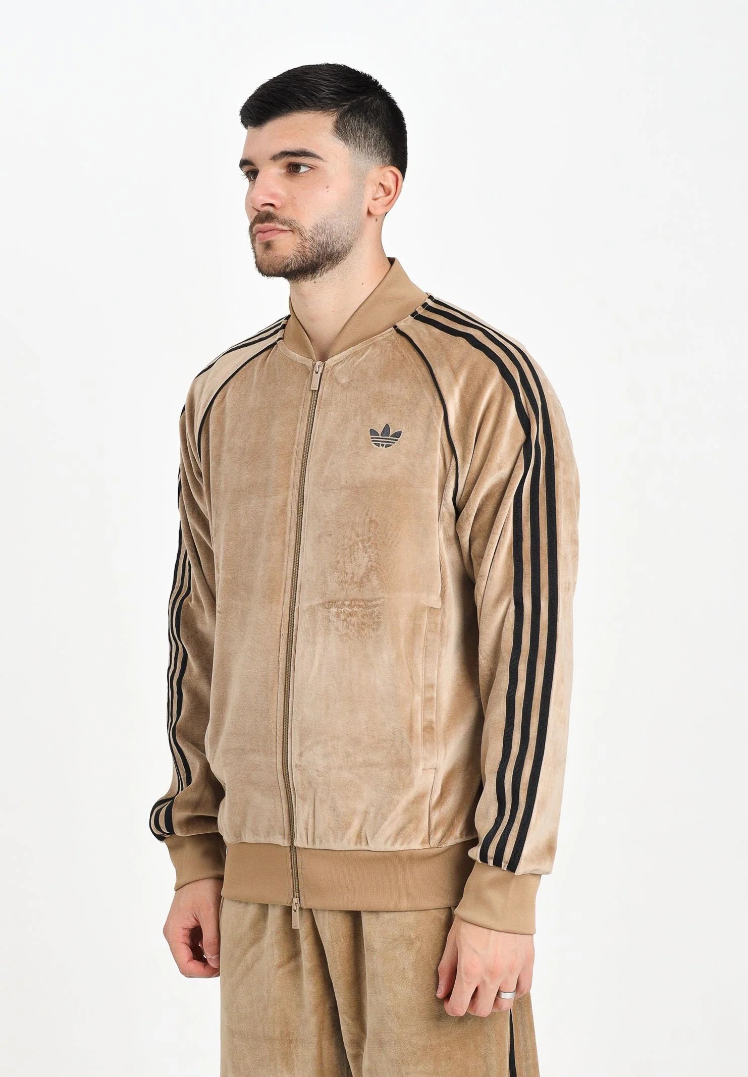 ADIDAS ORIGINALS Felpa con zip SST Adicolor in velour beige da uomo JX1561  ADIDAS ORIGINALS