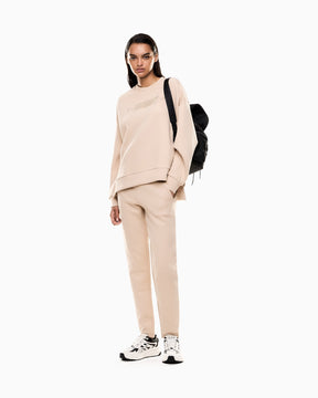 EMPORIO ARMANI DONNA TUTA LOGO SERIES IN INTERLOCK DI COTONE BEIGE