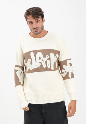 DISCLAIMER Maglioncino girocollo panna da uomo con logo 25IDS55201 LA DISCLAIMER