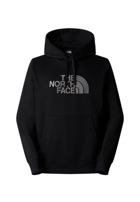 Felpa nera con cappuccio, dotata di tasca frontale e cordini. Decorata con un grande logo grigio di "The North Face" sul petto. Tessuto morbido.
