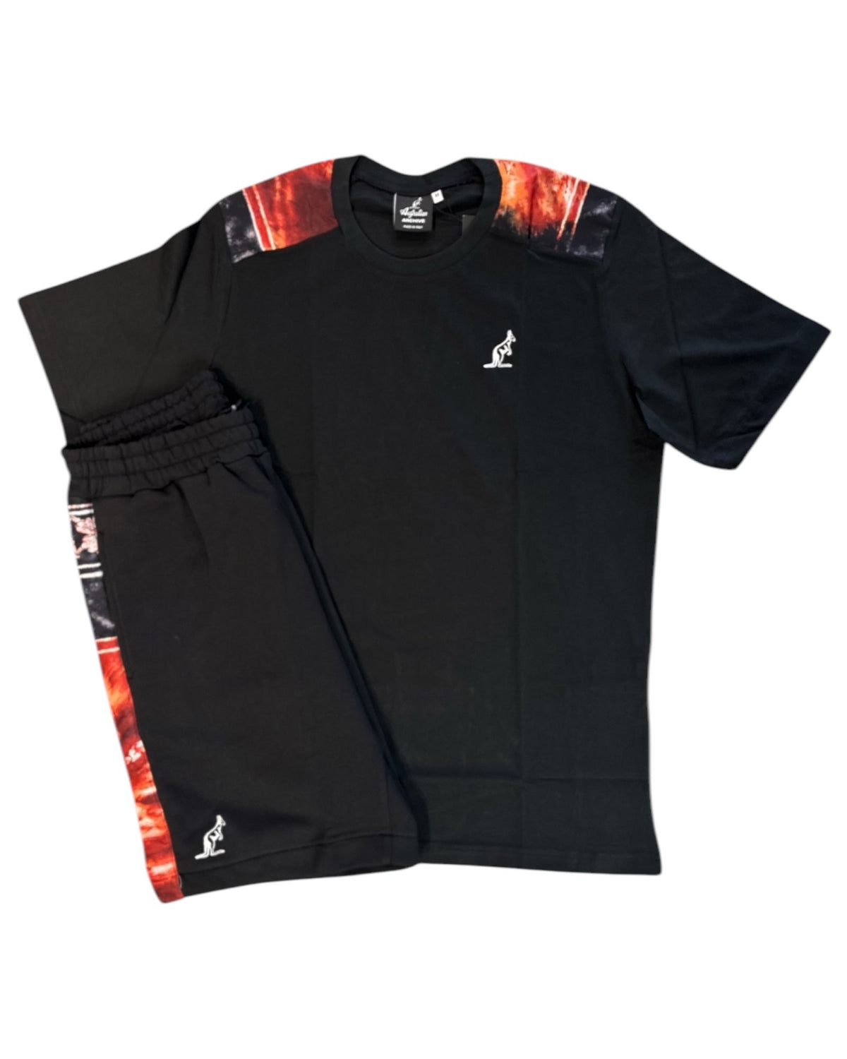 AUSTRALIAN Completino In Cotone Con Bande Laterli su T-Shirt e Pantaloncino Nero e Rosso