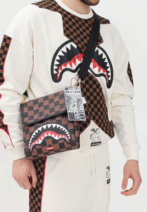 SPRAYGROUND Tracolla In Pelle Logo Centrale Toy Edition Marrone e Nero