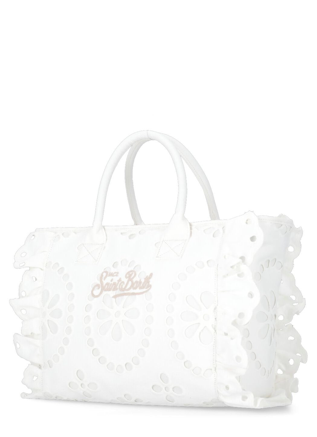 SAINT BARTH Borsa a Spalla Vanity Volant In Pizzo Bianca