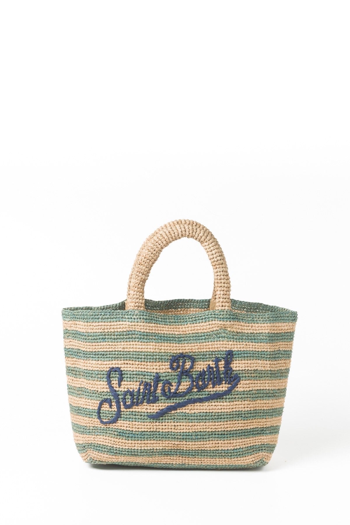 SAINT BARTH Borsa a Mano Raffia Beach  Mid Stripes Small 32EMB Azzurra/Paglia