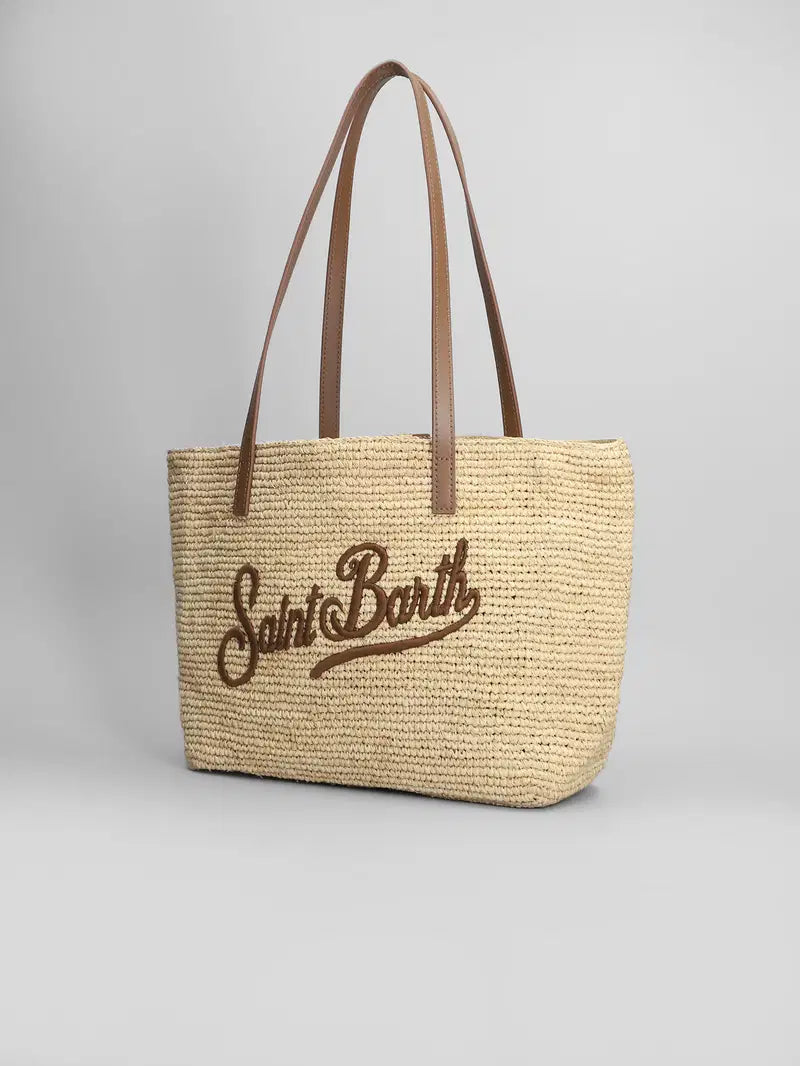 SAINT BARTH Borsa a Mano Raffia City Mid In Rafia Con Ricami Paglia